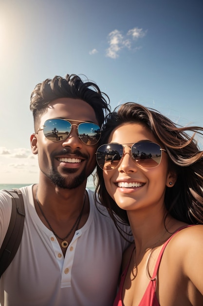  Premium AI Image | People Taking Selfie on Vacation