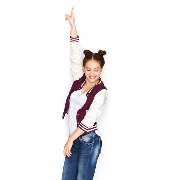 people, teens and party concept - happy smiling pretty teenage girl dancing
