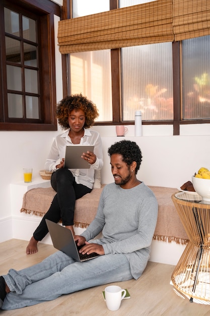 People teleworking from home