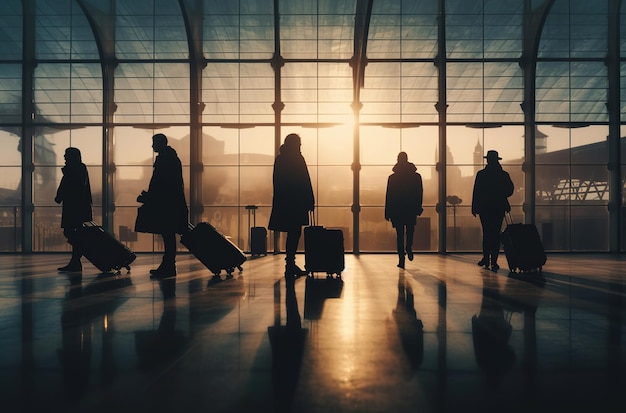 People in a terminal with a window that says'the word'on it '