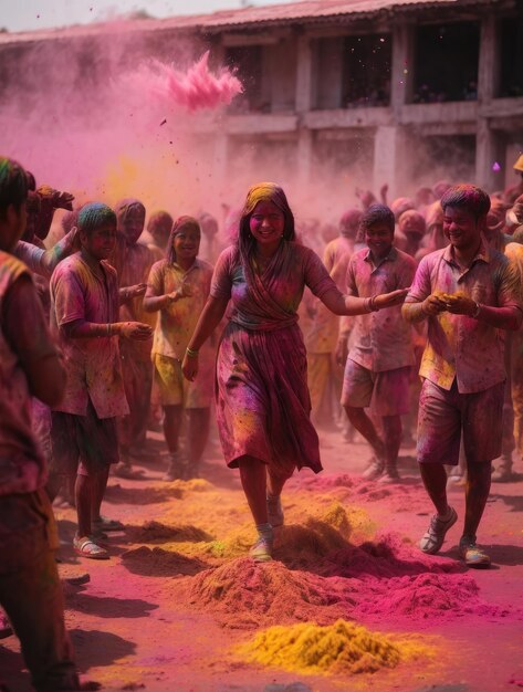 Photo people throw up holi paints holi festival of colors 4k