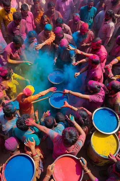 Photo people throwup holi paints