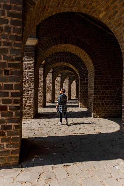 People tourists happy ruins roman architecture arches