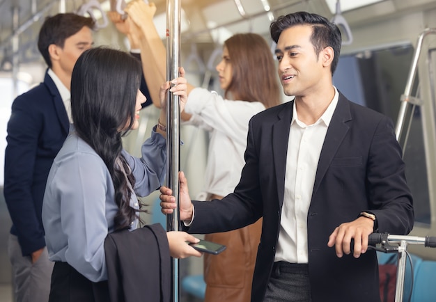 People on the train. business asian man on sky train.