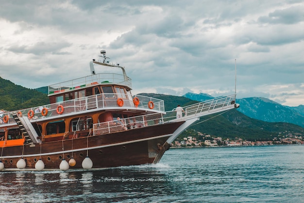 People on travel boat in kotor bay montenegro