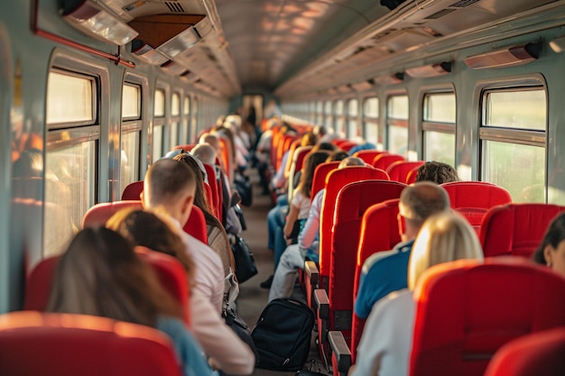 People traveling by train View from the inside of the train with AI generated