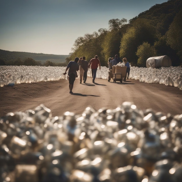 people on a trip to recycle bottles