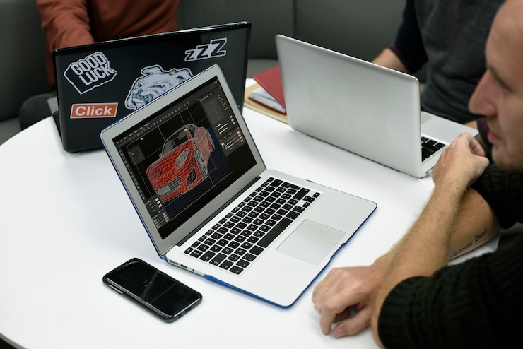 Photo people using computer laptop