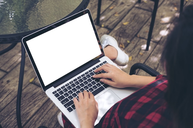 People using mockup laptop computer