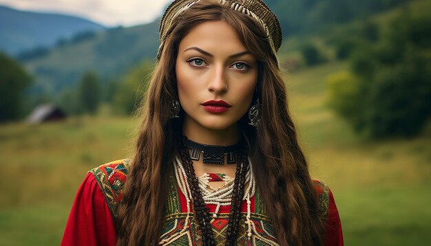 Photo people in various romanian landscapes wearing martisor