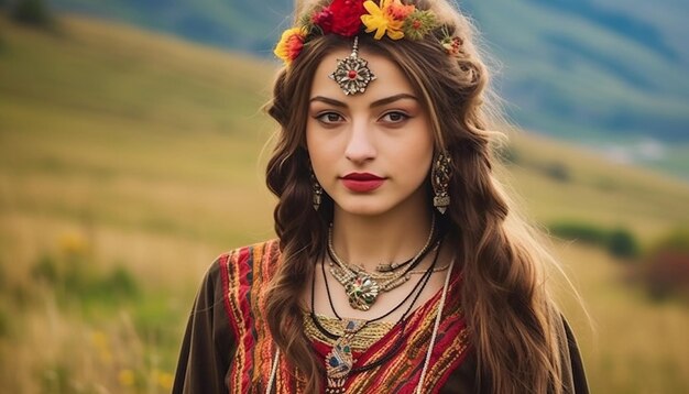 Photo people in various romanian landscapes wearing martisor