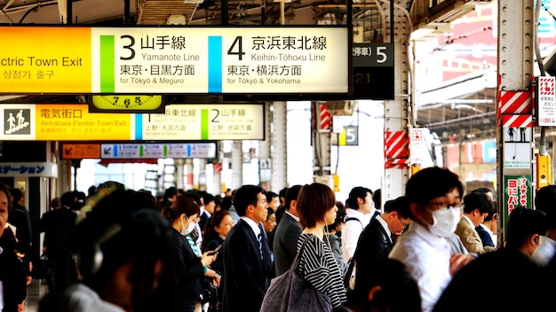 people waiting at railroad station