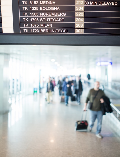 Foto persone in attesa di aggiornamenti sulla schermata di volo