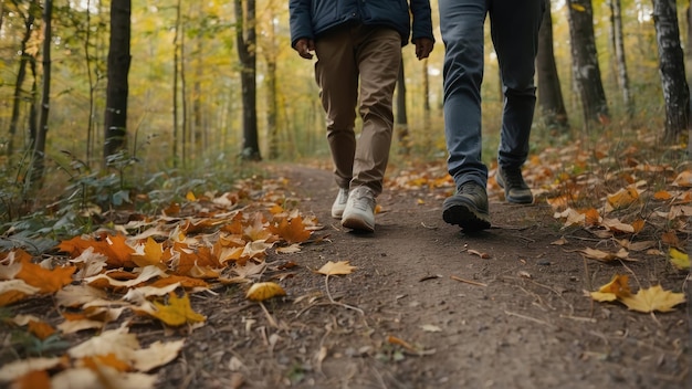 people walking on Autumn Stroll in the Woods on a Sunny Day