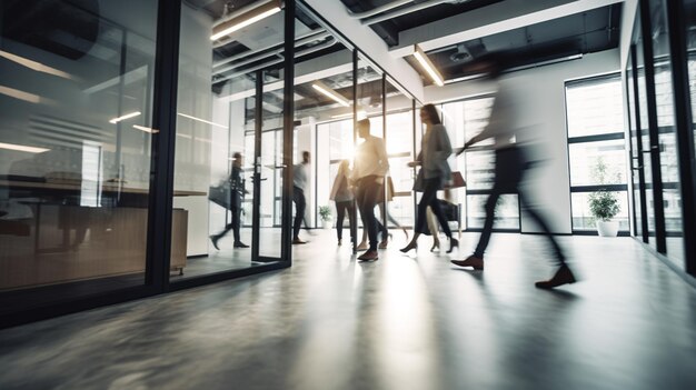 People walking in a building with the sun shining on them