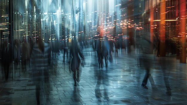 Photo people walking in the city at night the image is blurred and the people are not recognizable