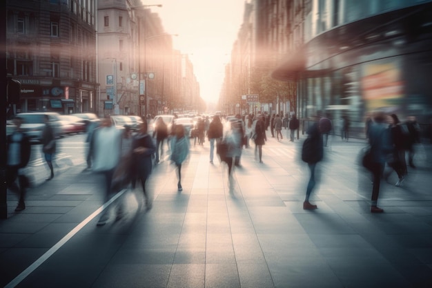 People walking at city street motion blur effect generative ai