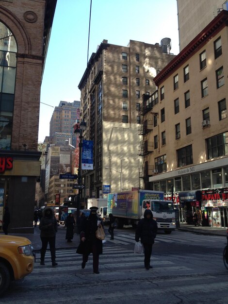 People walking on city street