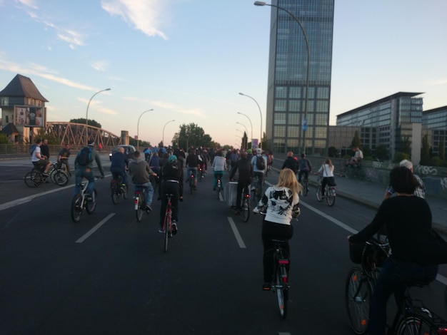 People walking on city street