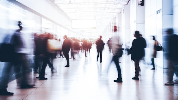 People walking in a hallway with a sign that says'i am a crowd '