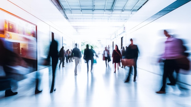 People walking in a hallway with a white wall behind them