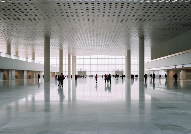 Photo people walking in a large building with a lot of windows generative ai