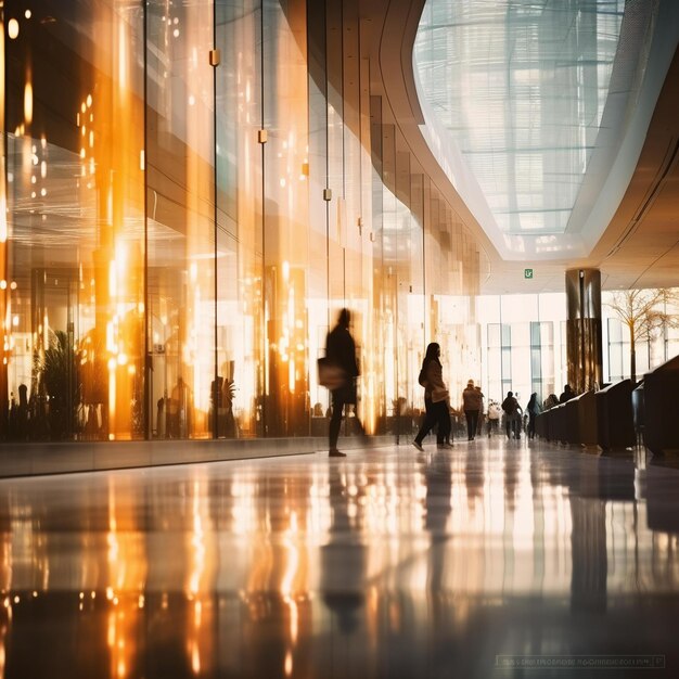 Photo people walking in a large building with a lot of windows