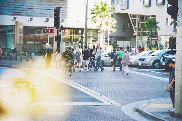 People walking on road in city