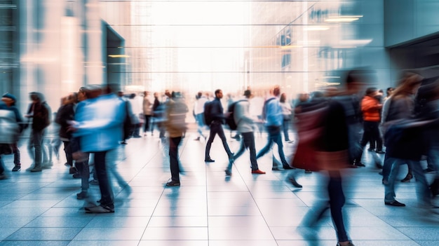 People walking on a sidewalk in front of a building