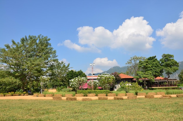 People walking with Movement of Clouds and Sky Background location at Khao Yai on December 13 2015 in Nakhon Ratchasima Thailand