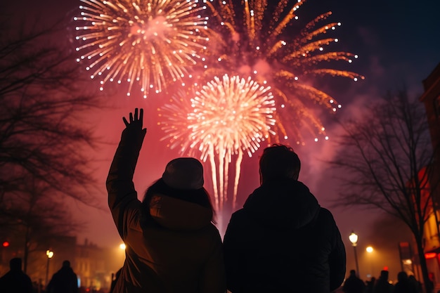 people watching the fireworks during the celebration of the new year