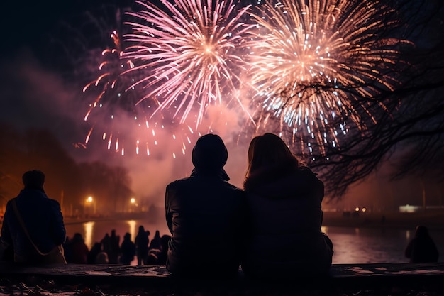 people watching the fireworks during the celebration of the new year