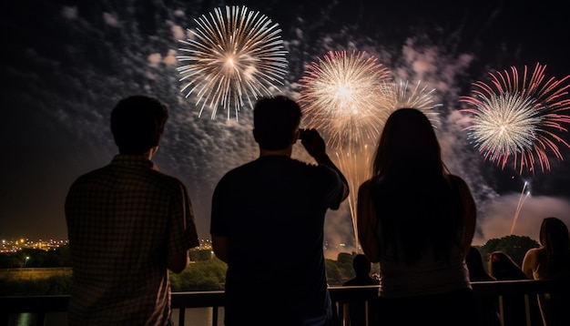 祭りで花火を見る人々