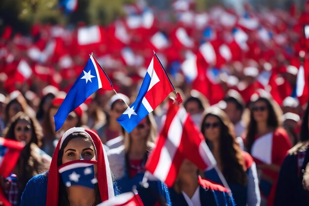 Foto la gente sventola le bandiere e applaude la gente.