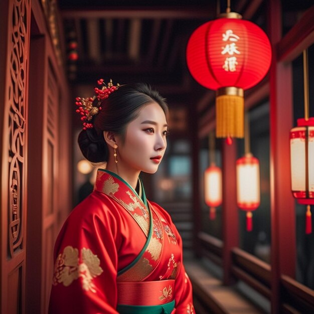 写真 中国の新年を祝うために ⁇ 人々はカラフルなドレスを着ます ⁇