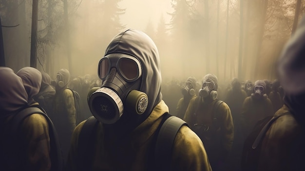 People wearing gas mask Generative ai