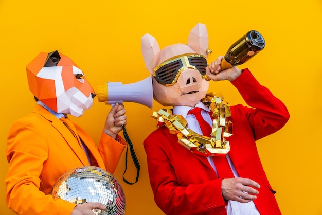 People wearing mask against yellow background