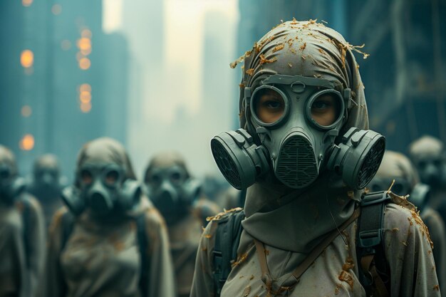 環境が細い塵によって破壊されているためマスクをかぶっている人々