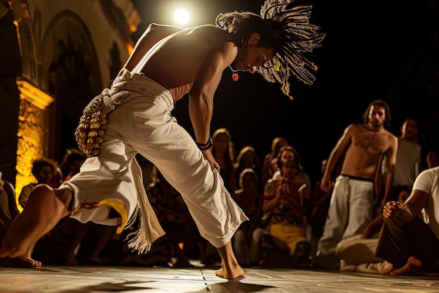 Photo people wearing traditional outfits and engaging in a captivating capoeira performance