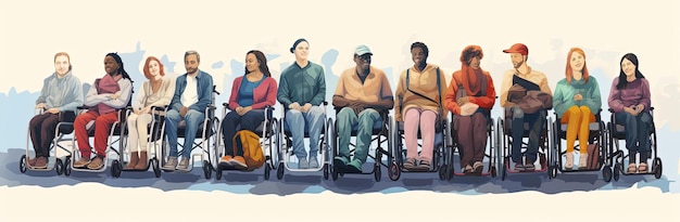 люди в инвалидных колясках вместе в стиле анимационных иллюстраций