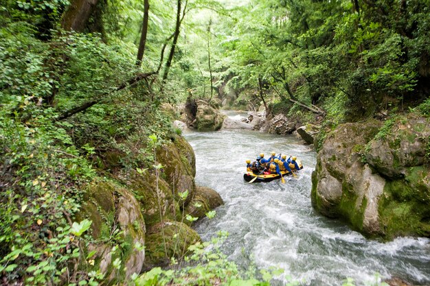People while rafting on a river