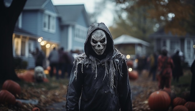 People who celebarate halloween neighborhood family