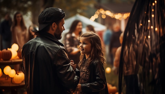 People who celebarate halloween neighborhood family