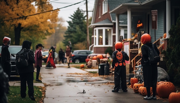 ハロウィーンを祝う人々 地域の家族