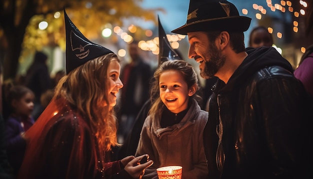 Photo people who celebarate halloween neighborhood family