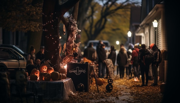 People who celebarate halloween neighborhood family