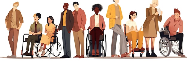 people who is disabled are standing next to each other in the style of multicultural fusion