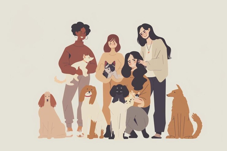 Photo people with different pets design