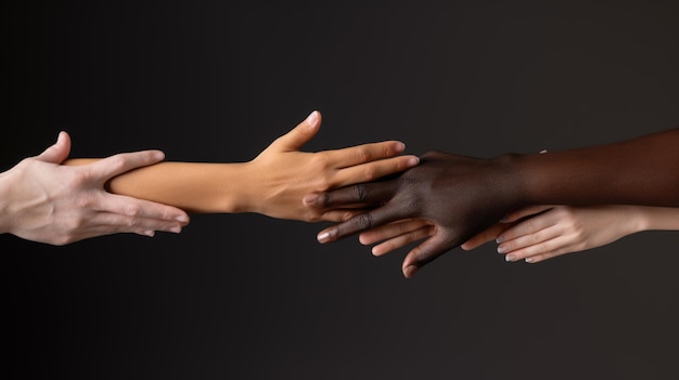 people with different skin colors holding hands with each other the concept of diversity and equality created with generative ai technology