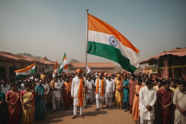 people with Indian flag